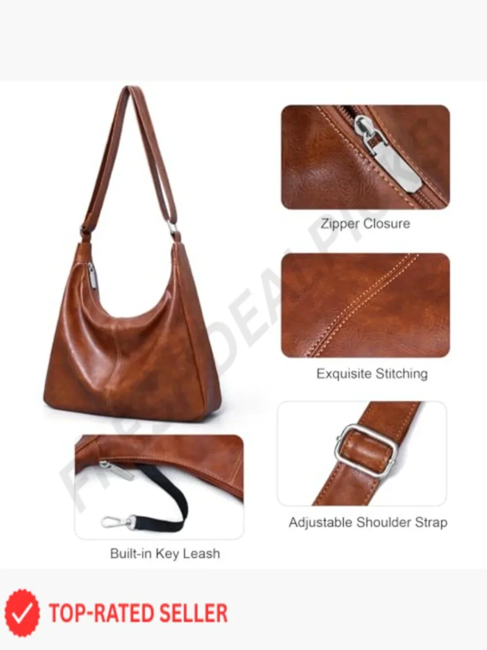 Slouchy Vegan Leather Hobo Bag Adjustable Shoulder Strap Crossbody Tote Purse